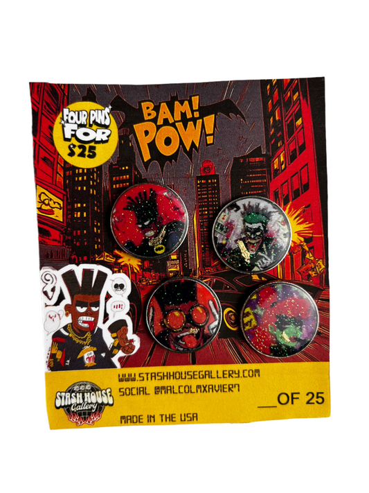 Handmade pins - Bam  Pow 4 pack